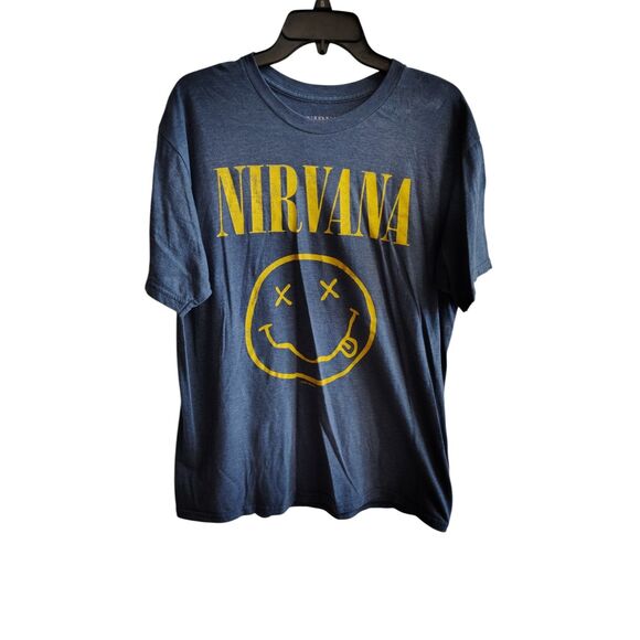 NIRVANA Blue Smile Face T-Shirt Size Large - Picture 1 of 5
